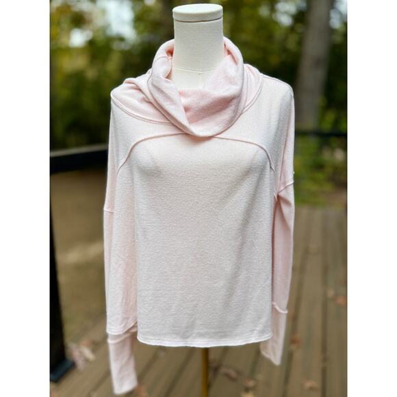 We The Free Cozy Time Light Pink Funnel Neck Pullover Sweatshirt XS Relaxed - Picture 2 of 9
